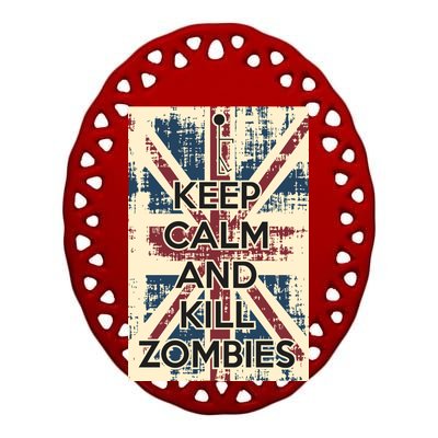 Keep Calm and Kill Zombies Vintage Ceramic Oval Ornament