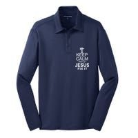 Keep Calm And Let Jesus Fix It Silk Touch Performance Long Sleeve Polo