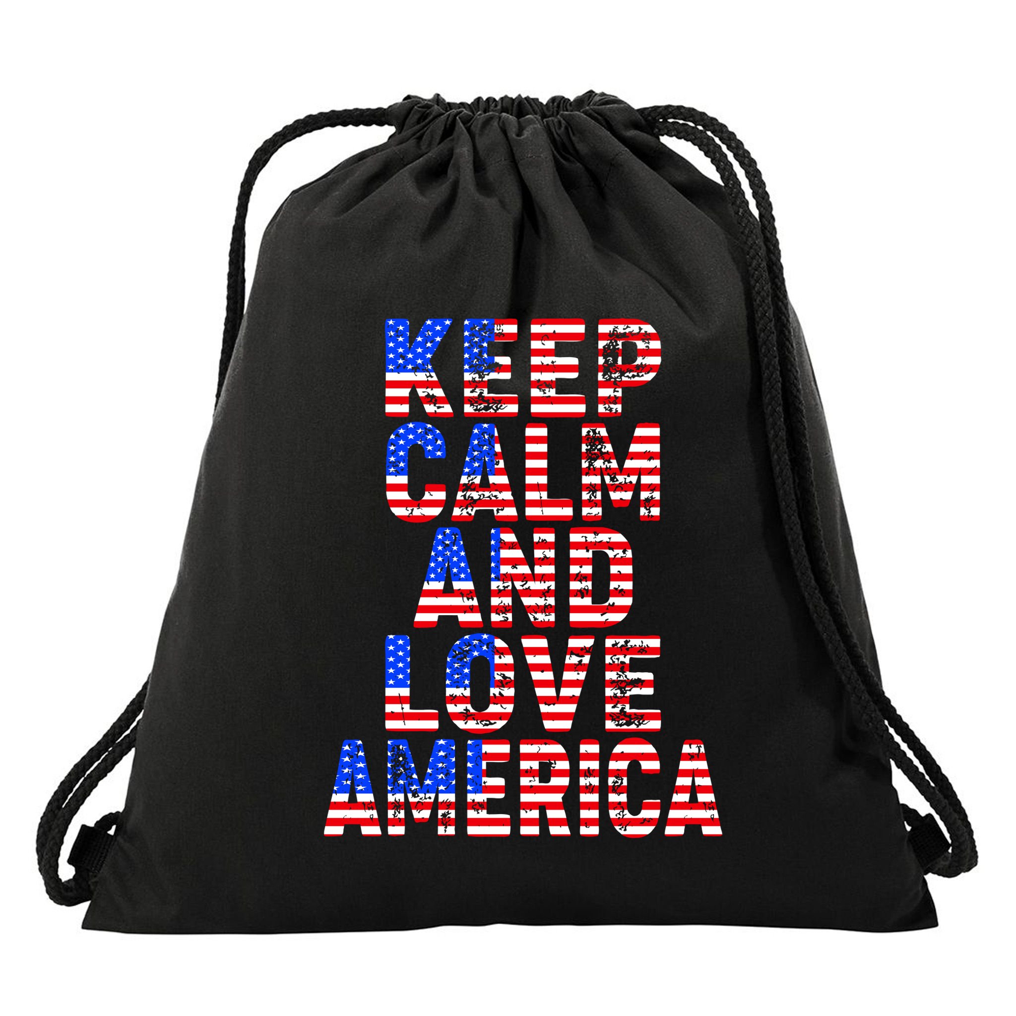 Keep Calm and Love America Drawstring Bag