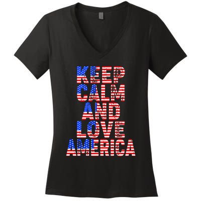 Keep Calm and Love America Women's V-Neck T-Shirt