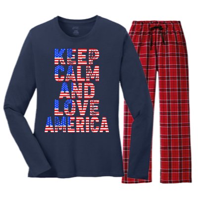 Keep Calm and Love America Women's Long Sleeve Flannel Pajama Set 