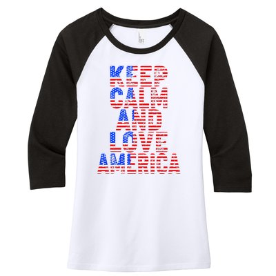 Keep Calm and Love America Women's Tri-Blend 3/4-Sleeve Raglan Shirt