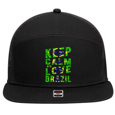 Keep Calm and Love Brazil 7 Panel Mesh Trucker Snapback Hat