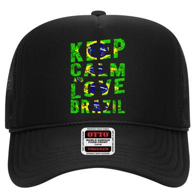 Keep Calm and Love Brazil High Crown Mesh Back Trucker Hat