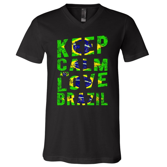 Keep Calm and Love Brazil V-Neck T-Shirt