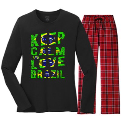 Keep Calm and Love Brazil Women's Long Sleeve Flannel Pajama Set 