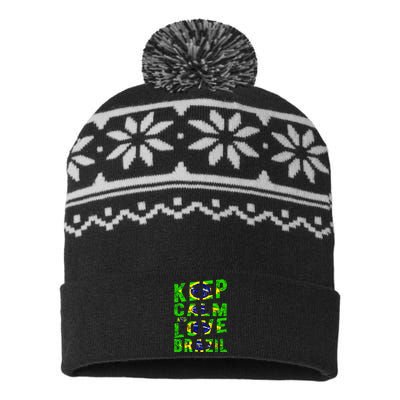 Keep Calm and Love Brazil USA-Made Snowflake Beanie