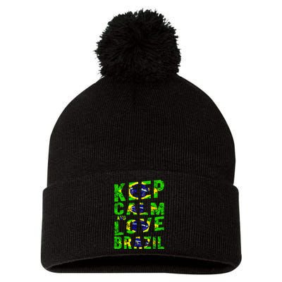 Keep Calm and Love Brazil Pom Pom 12in Knit Beanie