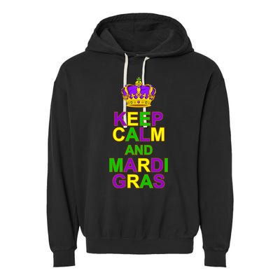 Keep Calm and Mardi Gras Crown New Orleans Garment-Dyed Fleece Hoodie