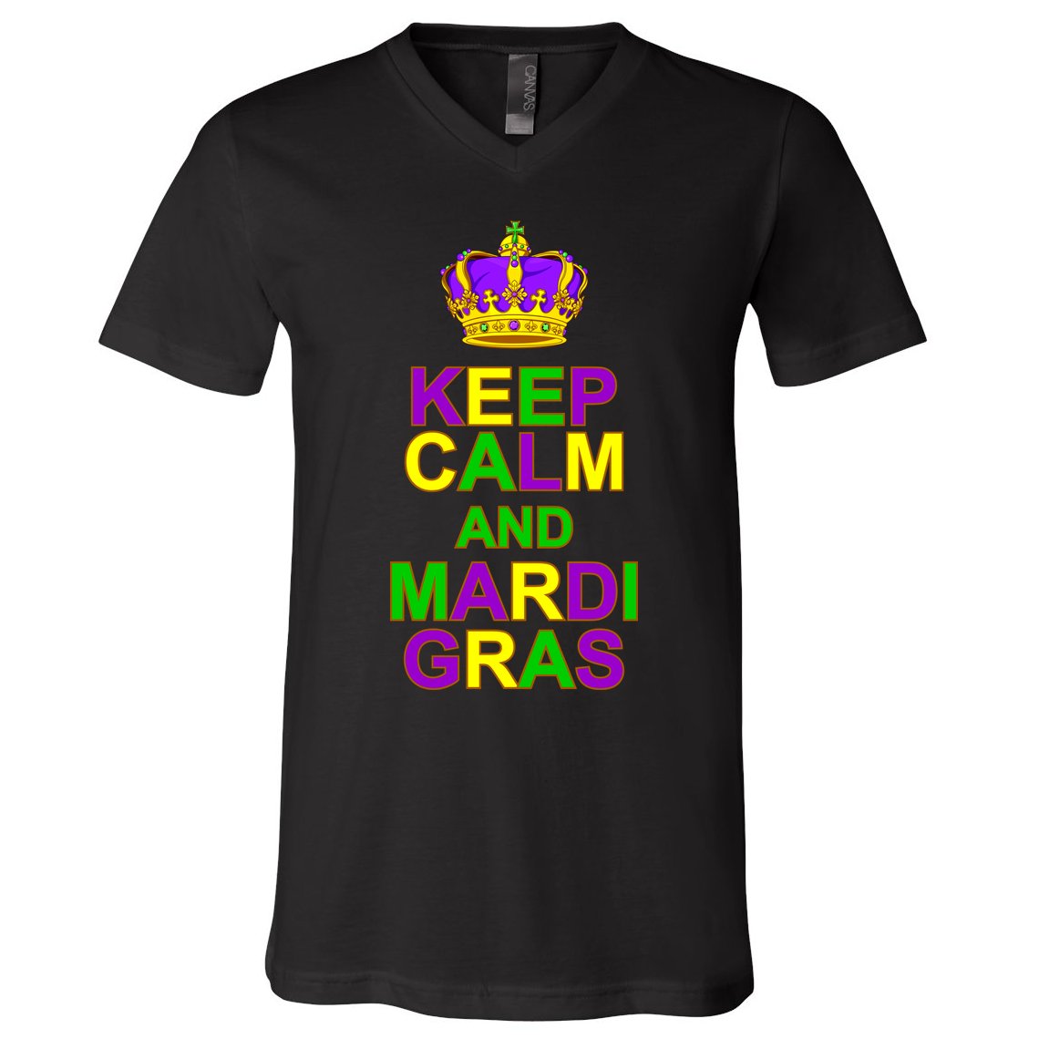 Keep Calm and Mardi Gras Crown New Orleans V-Neck T-Shirt