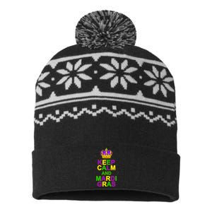 Keep Calm and Mardi Gras Crown New Orleans USA-Made Snowflake Beanie