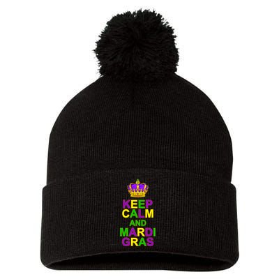 Keep Calm and Mardi Gras Crown New Orleans Pom Pom 12in Knit Beanie
