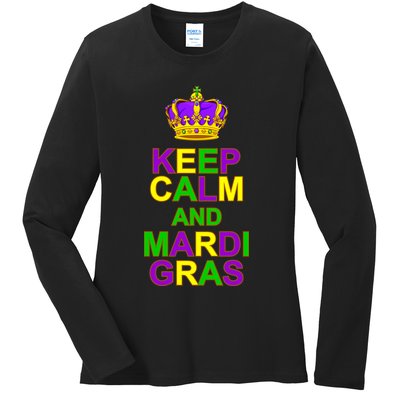Keep Calm and Mardi Gras Crown New Orleans Ladies Long Sleeve Shirt