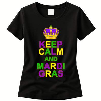 Keep Calm and Mardi Gras Crown New Orleans Womens T-Shirt