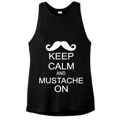 Keep Calm And Mustache On Ladies PosiCharge Tri-Blend Wicking Tank