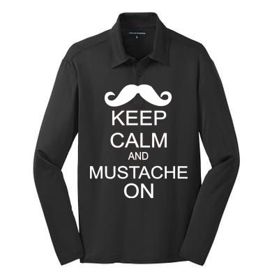 Keep Calm And Mustache On Silk Touch Performance Long Sleeve Polo