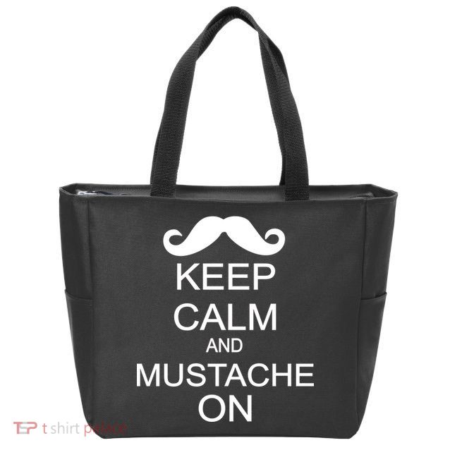 Keep Calm And Mustache On Zip Tote Bag