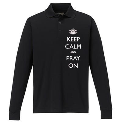 Keep Calm And Pray On Performance Long Sleeve Polo