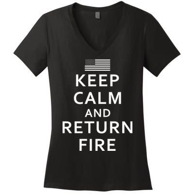 Keep Calm and Return Fire 2nd Amendment Women's V-Neck T-Shirt