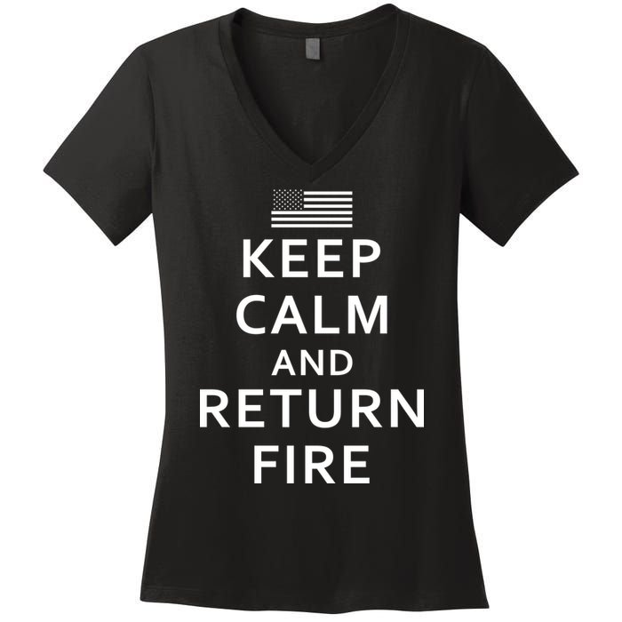 Keep Calm and Return Fire 2nd Amendment Women's V-Neck T-Shirt