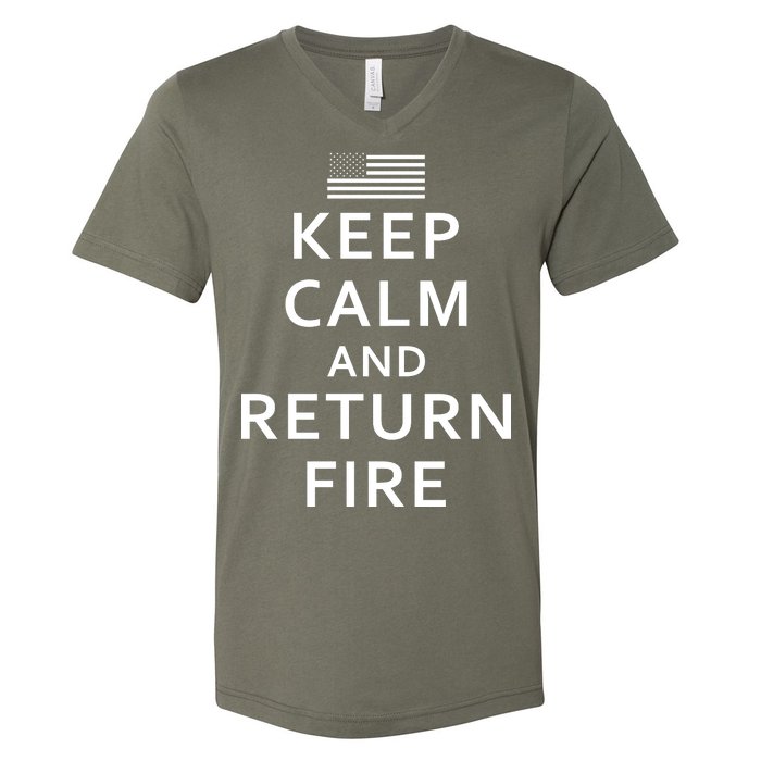 Keep Calm and Return Fire 2nd Amendment V-Neck T-Shirt