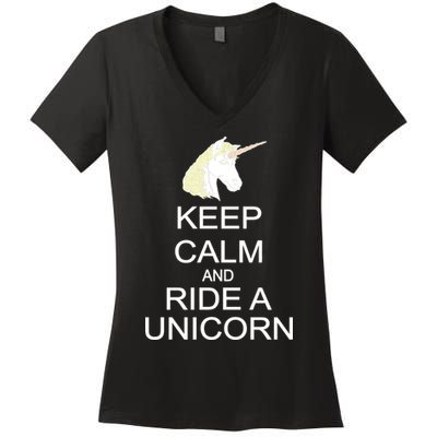 Keep Calm and Ride A Unicorn Women's V-Neck T-Shirt