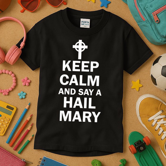 Keep Calm And Say A Hail Mary Religion Kids T-Shirt