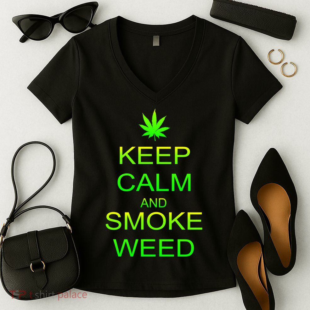 Keep Calm And Smoke Weed Women's V-Neck T-Shirt