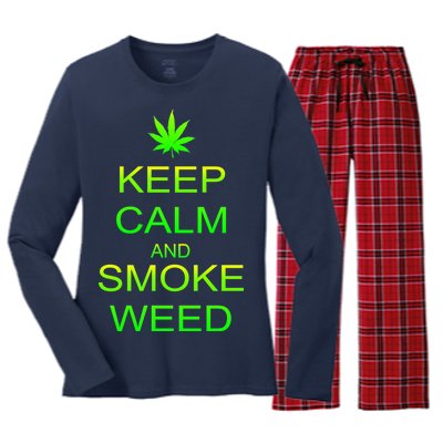 Keep Calm And Smoke Weed Women's Long Sleeve Flannel Pajama Set 