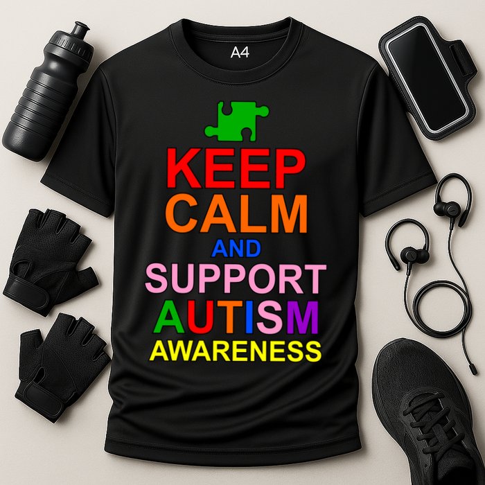 Keep Calm And Support Autism Awareness Performance Shirt