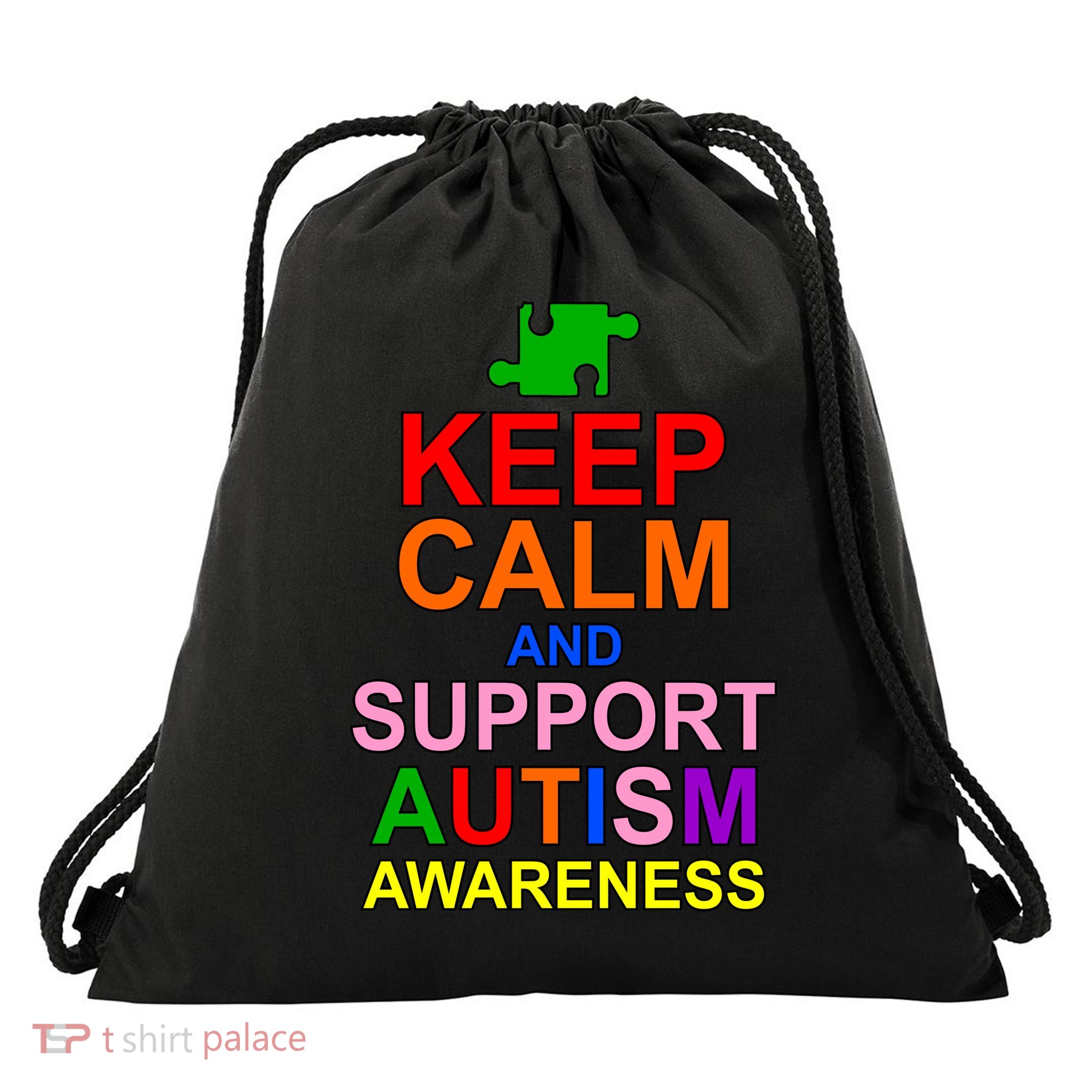 Keep Calm And Support Autism Awareness Drawstring Bag