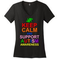 Keep Calm And Support Autism Awareness Women's V-Neck T-Shirt