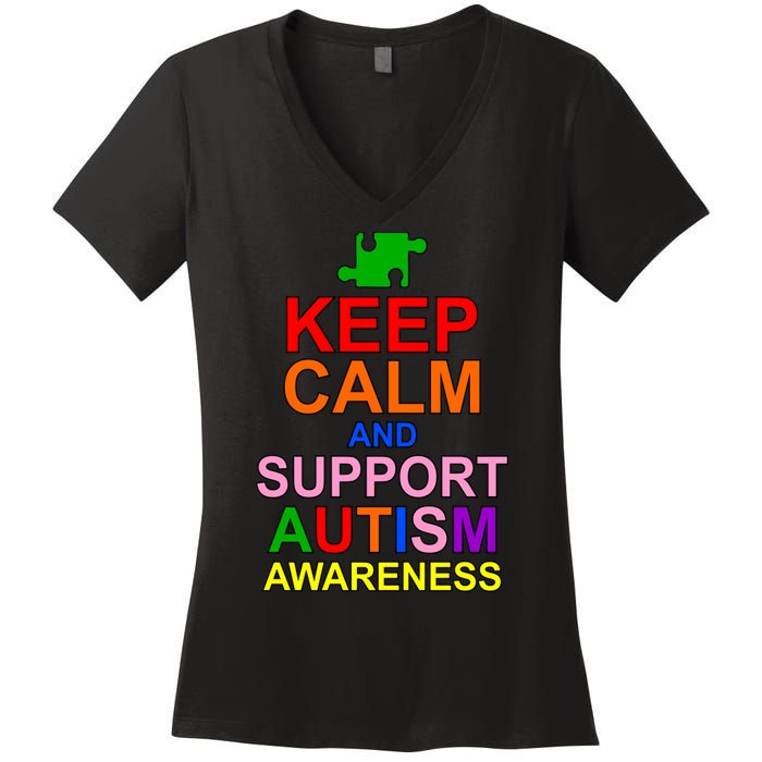 Keep Calm And Support Autism Awareness Women's V-Neck T-Shirt
