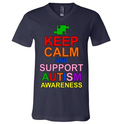 Keep Calm And Support Autism Awareness V-Neck T-Shirt