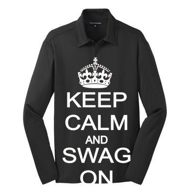 Keep Calm And Swag On Silk Touch Performance Long Sleeve Polo