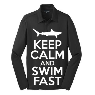 Keep Calm And Swim Fast Silk Touch Performance Long Sleeve Polo