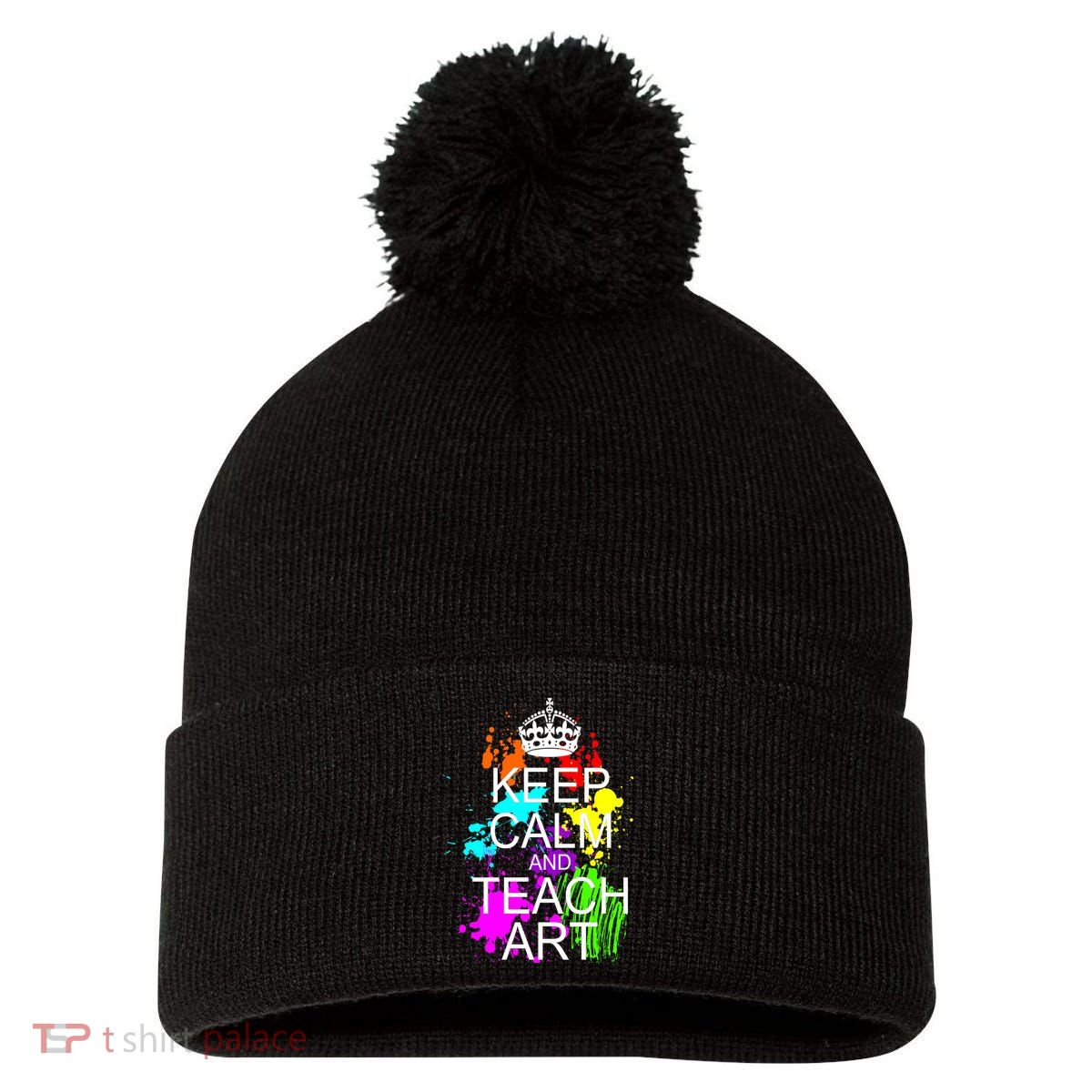 Keep Calm And Teach Art Pom Pom 12in Knit Beanie