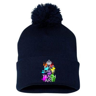 Keep Calm And Teach Art Pom Pom 12in Knit Beanie