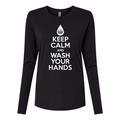 Keep Calm And Wash Your Hands Funny Virus Womens Cotton Relaxed Long Sleeve T-Shirt