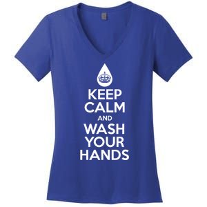 Keep Calm And Wash Your Hands Funny Virus Women's V-Neck T-Shirt