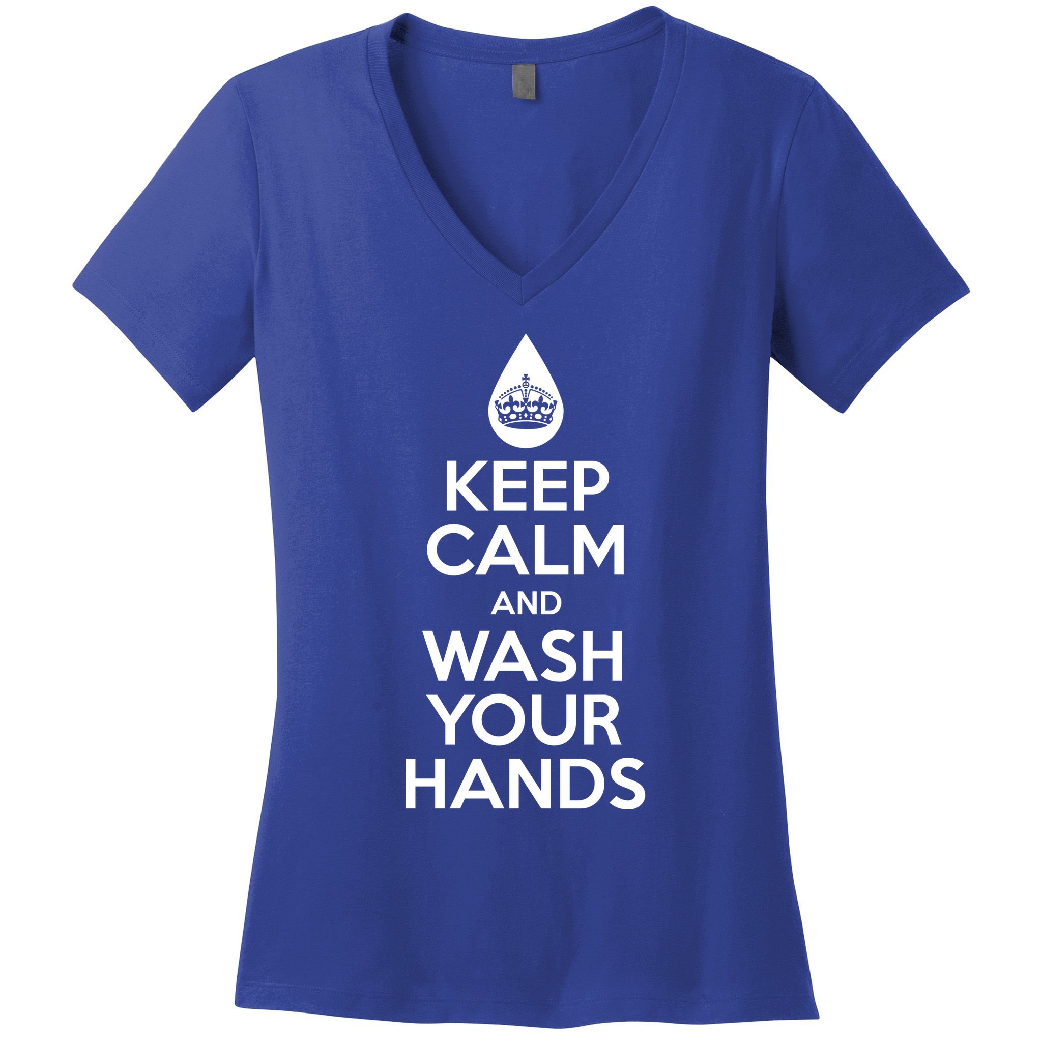 Keep Calm And Wash Your Hands Funny Virus Women's V-Neck T-Shirt