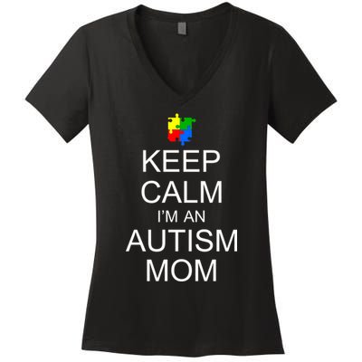 Keep Calm Autism Mom Awareness Women's V-Neck T-Shirt