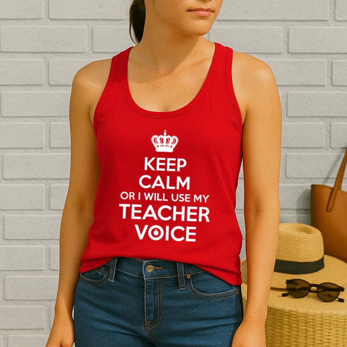 Keep Calm Or I Will Use My Teacher Voice Womens Tank Top
