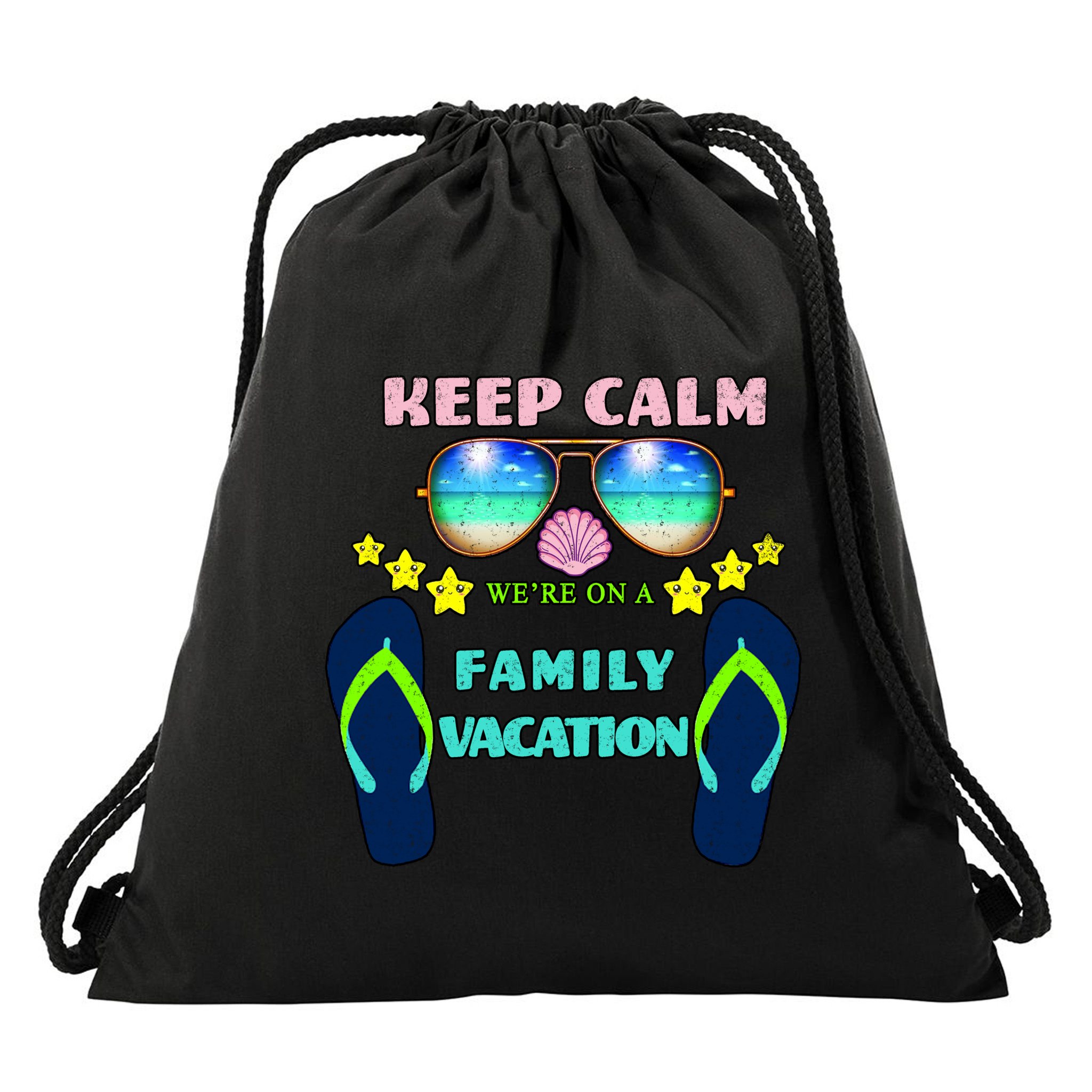 Keep Calm We're On A Family Vacation Drawstring Bag