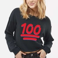 Keep It 100 One Hundred Emoji Cropped Pullover Crew