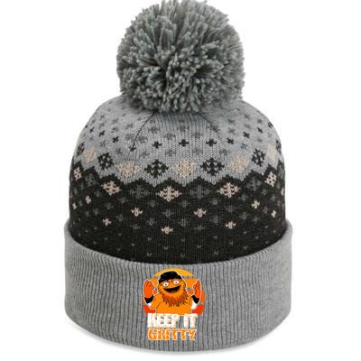 Keep It Gritty Retro Hockey Mascot The Baniff Cuffed Pom Beanie