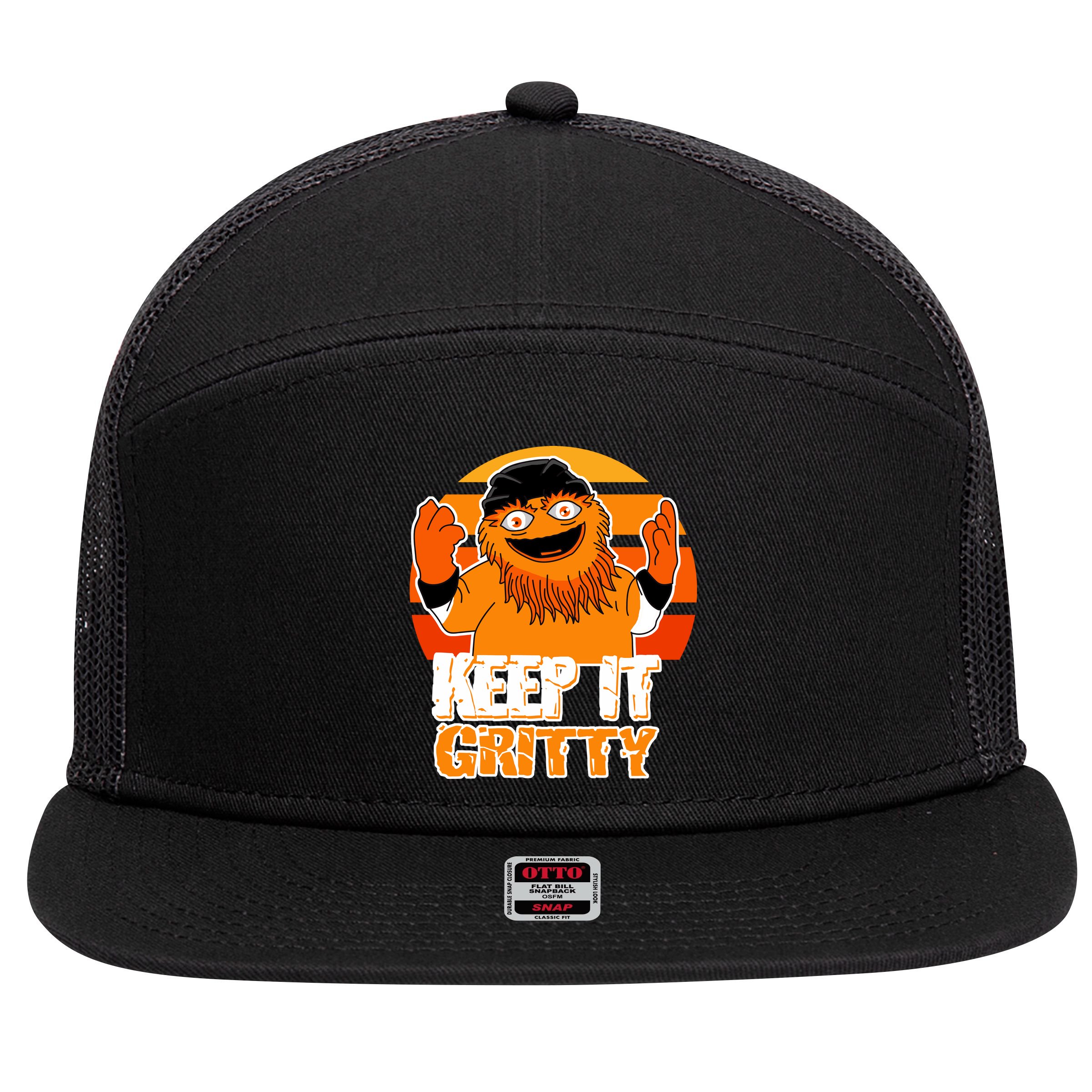 Keep It Gritty Retro Hockey Mascot 7 Panel Mesh Trucker Snapback Hat