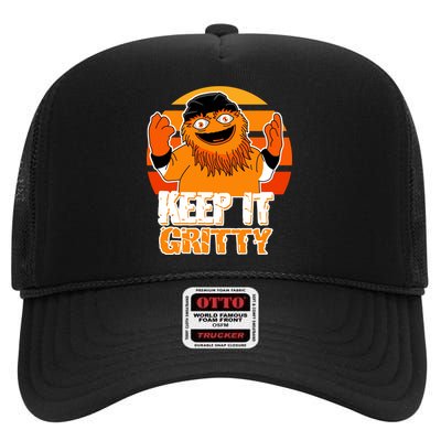 Keep It Gritty Retro Hockey Mascot High Crown Mesh Back Trucker Hat