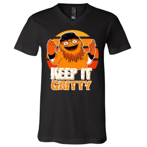 Keep It Gritty Retro Hockey Mascot V-Neck T-Shirt