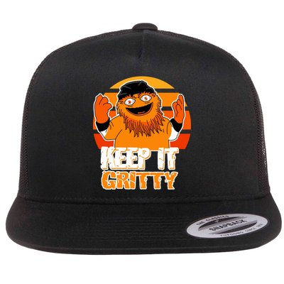 Keep It Gritty Retro Hockey Mascot Flat Bill Trucker Hat